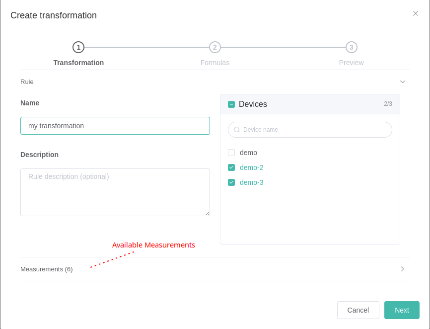 Transformation Dialog Step 1